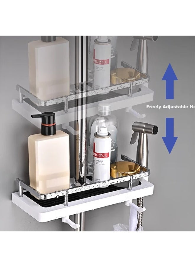 Additive Degree Jadoo Bathroom Shower Caddy Shelf Holder With No Drilling Required, Spray Head Tray Pole Household Multi-functional Shower Room Storage Basket Hanger - Image 1