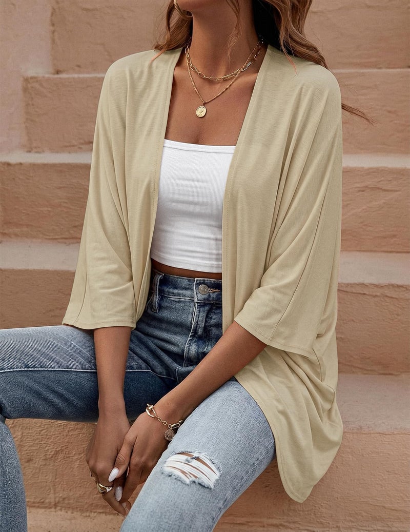 BB&KK Kimono Cardigan for Women Solid Colors Long Sleeve Open Front Cover Ups Maternity Pregnant Tops Khaki M - Image 2