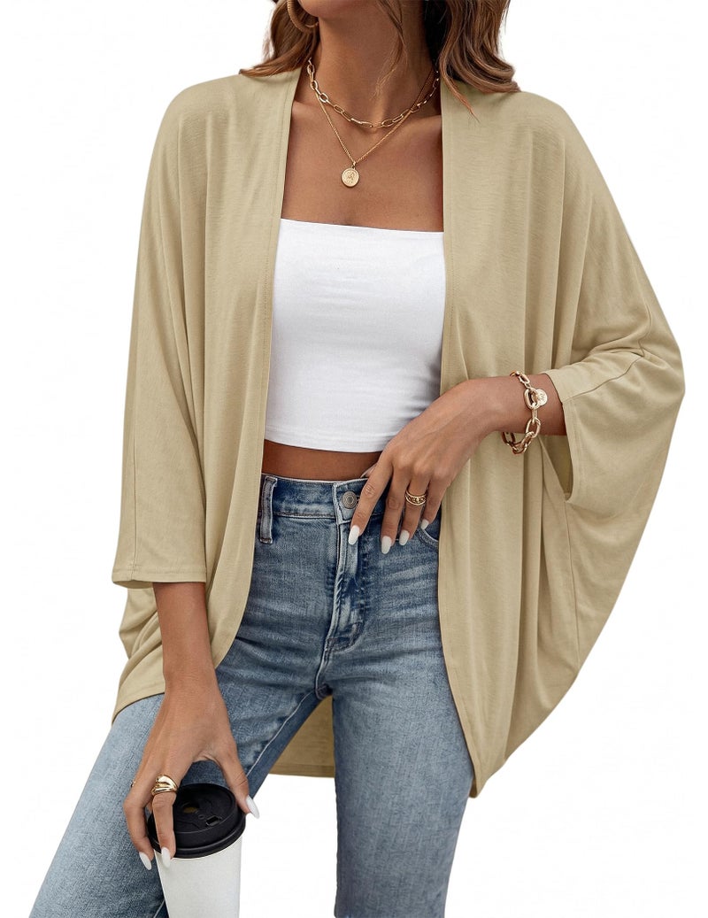 BB&KK Kimono Cardigan for Women Solid Colors Long Sleeve Open Front Cover Ups Maternity Pregnant Tops Khaki M - Image 1