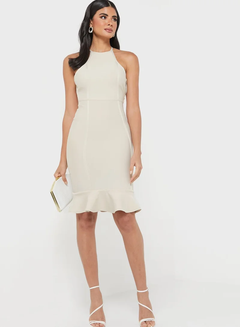 boohoo Halter Neck Ruffle Hem Dress