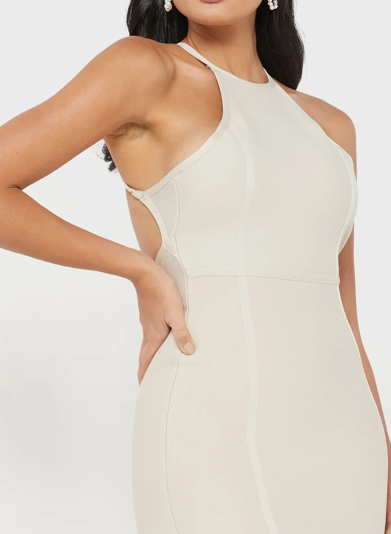 boohoo Halter Neck Ruffle Hem Dress