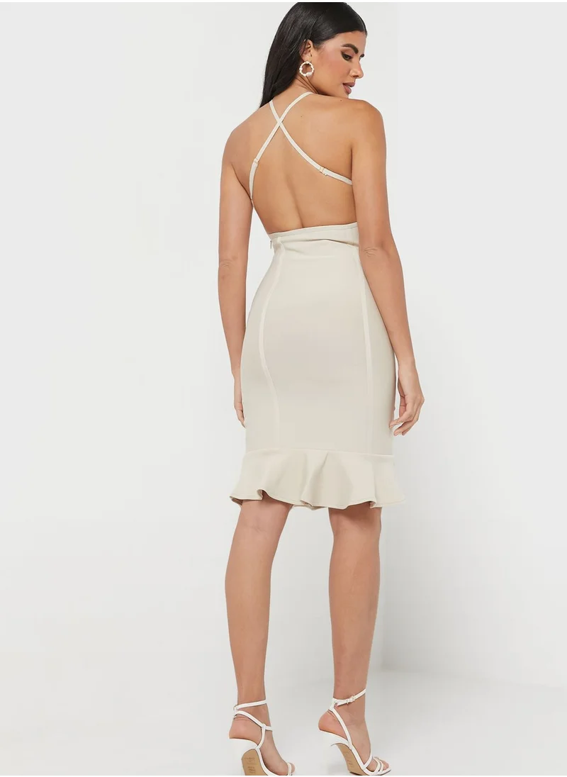 boohoo Halter Neck Ruffle Hem Dress