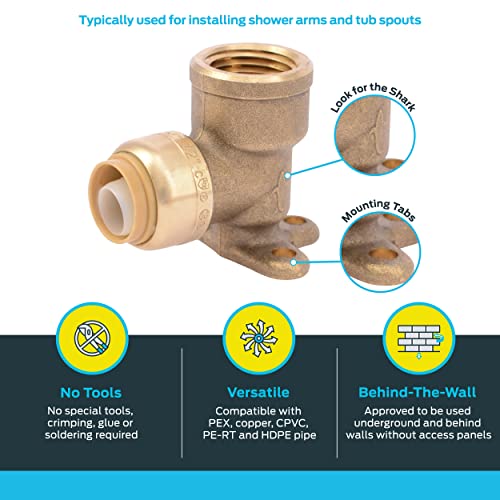 SharkBite 1/2 Inch x 1/2 Inch Drop Ear Elbow, FNPT, Push to Connect Brass Plumbing Fitting, PEX Pipe, Copper, CPVC, PE-RT, HDPE, U334LFA - Image 3