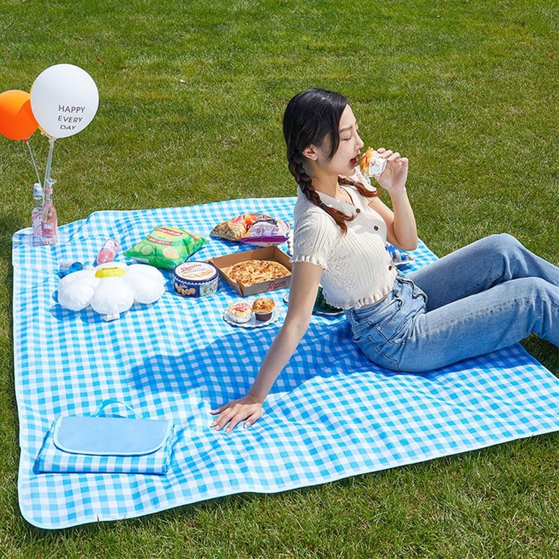 LRUUIDDE Extra Large Picnic Blanket Beach Blankets, Outdoor Foldable Waterproof Sand Mat for Beach Camping Hiking Travel Family Concerts Grass Park Music Festival Lawn Mats (Blue, 80x60inch) - Image 3