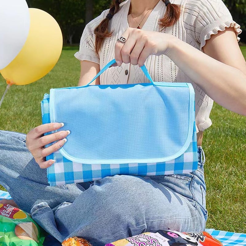 LRUUIDDE Extra Large Picnic Blanket Beach Blankets, Outdoor Foldable Waterproof Sand Mat for Beach Camping Hiking Travel Family Concerts Grass Park Music Festival Lawn Mats (Blue, 80x60inch) - Image 5