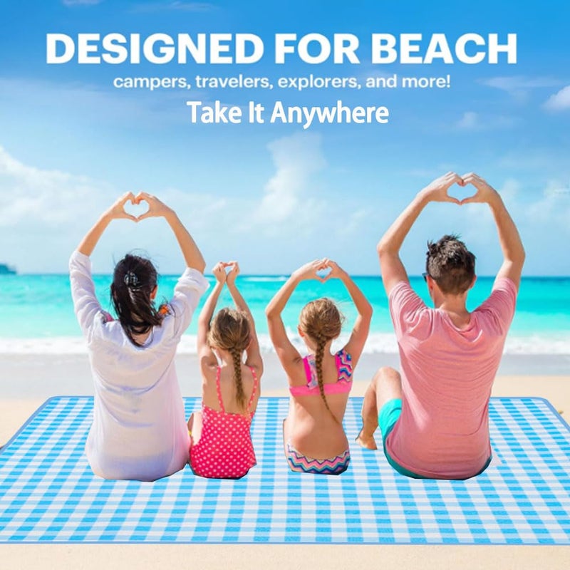 LRUUIDDE Extra Large Picnic Blanket Beach Blankets, Outdoor Foldable Waterproof Sand Mat for Beach Camping Hiking Travel Family Concerts Grass Park Music Festival Lawn Mats (Blue, 80x60inch) - Image 4