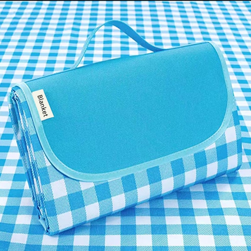 LRUUIDDE Extra Large Picnic Blanket Beach Blankets, Outdoor Foldable Waterproof Sand Mat for Beach Camping Hiking Travel Family Concerts Grass Park Music Festival Lawn Mats (Blue, 80x60inch) - Image 1