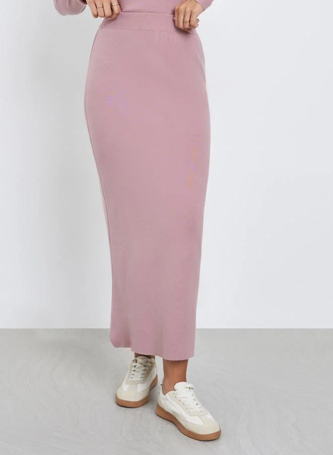 Styli Styli Pink Plain Maxi A-Line Sweater Skirt