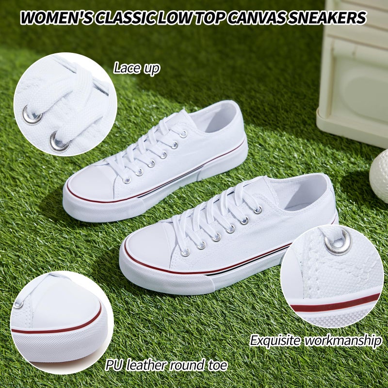 Adokoo Canvas Tennis Shoes for Women Low Top Casual White Black Sneakers for Women Lace Up Fashion Comfortable Walking Shoes (White,10) - Image 5