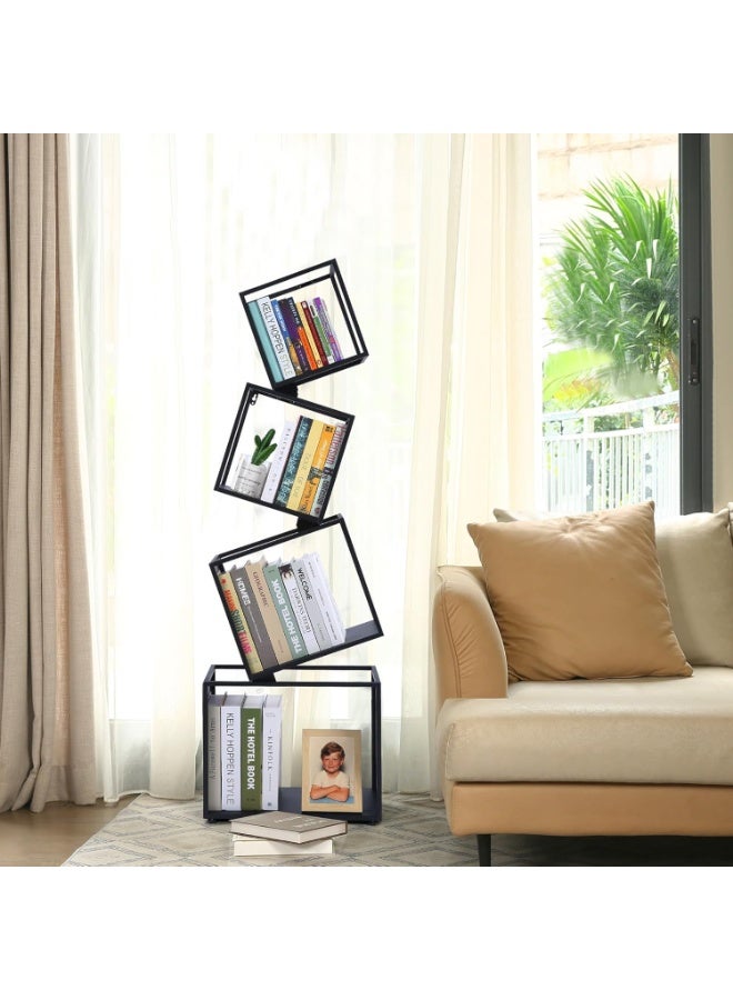 YQbest رف كتب زاوي حديث هندسي أسود 4 طبقات، 49" ارتفاع رفوف تخزين للأقراص المدمجة، الكتب وديكور المنزل - مثالي لغرفة المعيشة، غرفة النوم، الدراسة، حضانة ومكتب المنزل - Image 3
