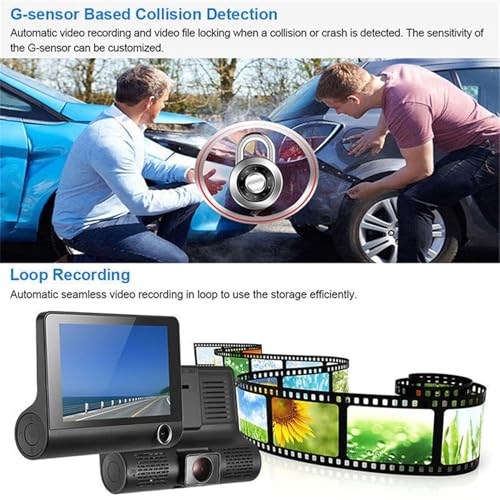 Drumstone 𝟏𝟓-𝐘𝐞𝐚𝐫 𝐖𝐚𝐫𝐫𝐚𝐧𝐭𝐲 - 3 Channel Dash Cam 1080P | Front, Inside, Rear Cam for Cars with Low Light, G-Sensor, 170° View, Loop Record, Park Mode | 𝐏𝐞𝐫𝐟𝐞𝐜𝐭 𝐆𝐢𝐟𝐭 for Drivers - Image 4