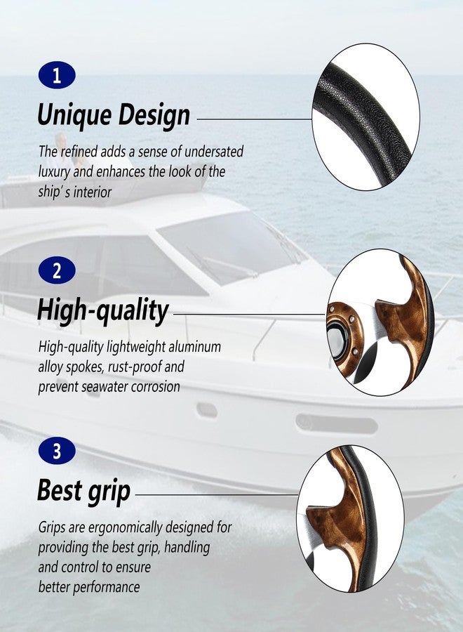 GONMOT 12.5" D-Shaped Boat Steering Wheel with 3/4“ Tapered Shaft, Wood Grain Axle Marine Steering Wheel for Seastar and Verad, etc. for Marine Boats, Vessels, Yacht, Pontoon Boat - Image 4