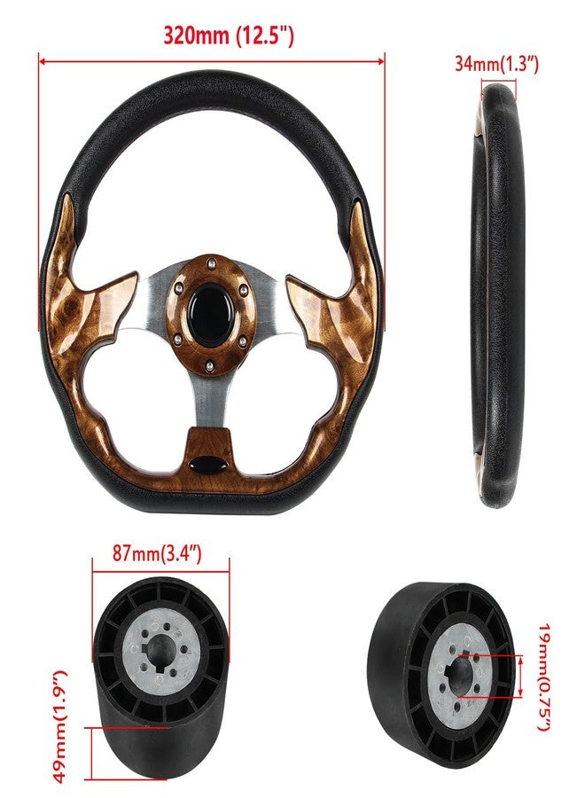 GONMOT 12.5" D-Shaped Boat Steering Wheel with 3/4“ Tapered Shaft, Wood Grain Axle Marine Steering Wheel for Seastar and Verad, etc. for Marine Boats, Vessels, Yacht, Pontoon Boat - Image 2