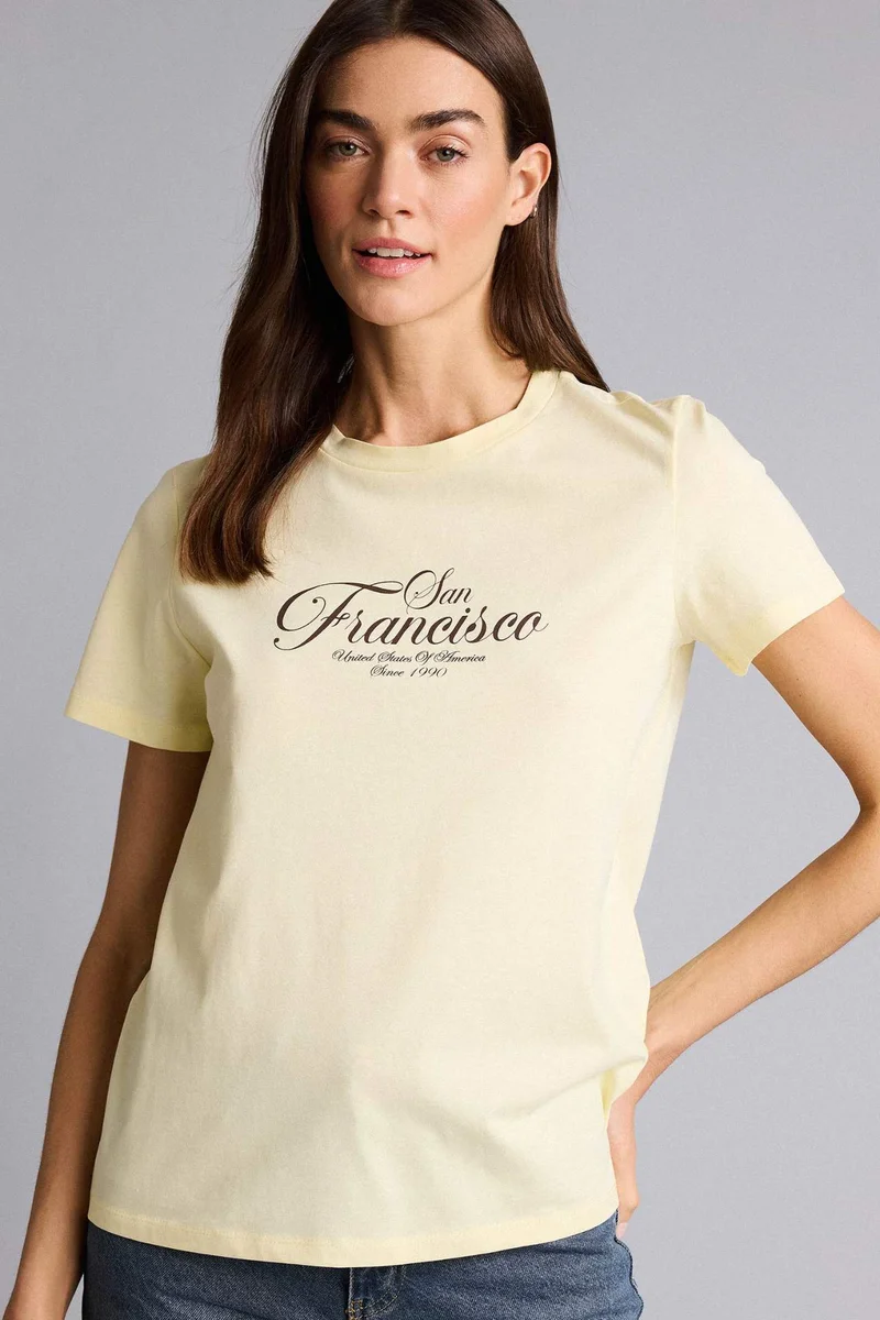 ديفاكتو Regular Fit Crew Neck Printed Short Sleeve T-Shirt