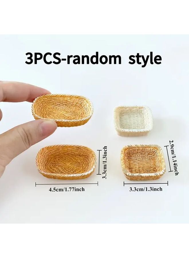 3pcs Mini Resin Bamboo Baskets For Dollhouse Kitchen Decor And Photography Props - Image 3