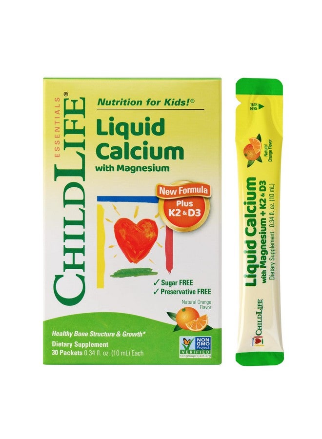ChildLife Essentials Liquid Calcium Supplement for Kids Single Serve - Baby Calcium with Magnesium, Vitamin D3, & K2 for Bone Support, On The Go Nutrition - Orange Flavor, 0.34 fl oz (30 Stick Packs) - Image 1