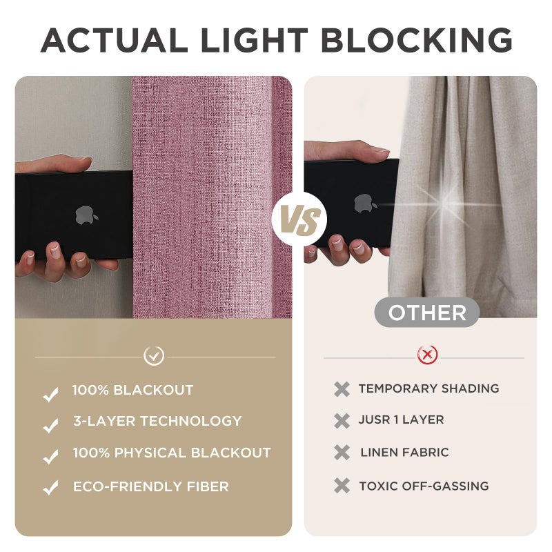 Joydeco ستائر التعتيم لغرفة النوم - 96 بوصة طويلة 100٪ حجب الضوء 2 مجموعة ستائر وردية معزولة حراريًا لتعتيم الغرفة ستائر كتانية مزخرفة لغرفة المعيشة وجيب قضيب وعلامات تبويب خلفية - Image 5