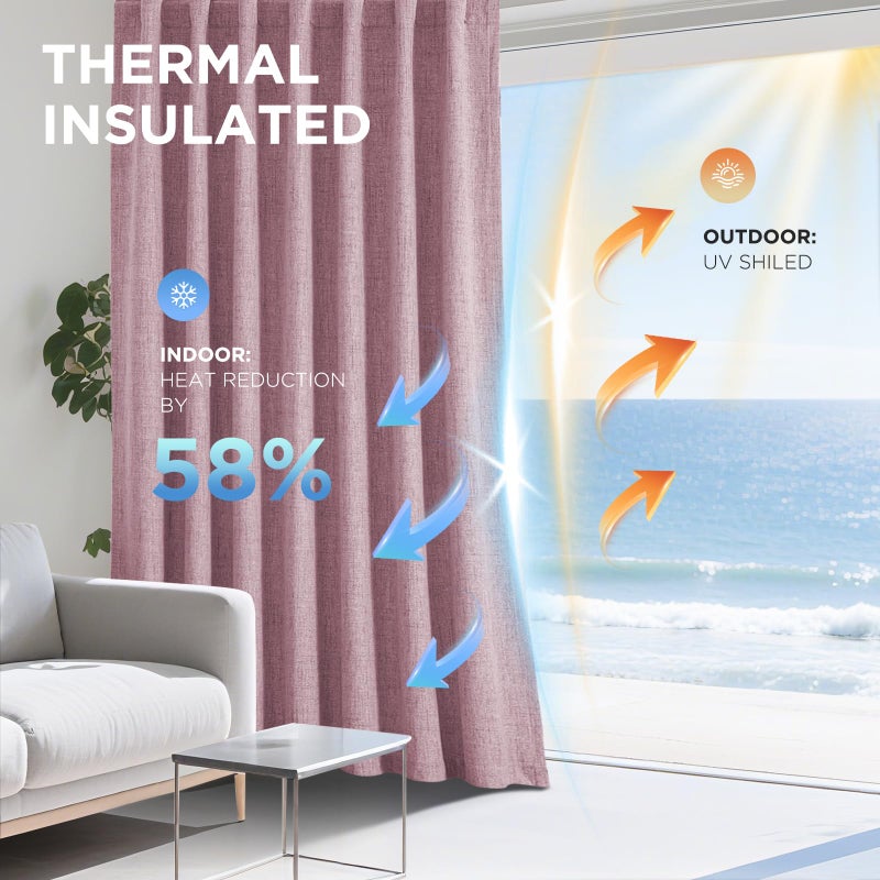 Joydeco ستائر التعتيم لغرفة النوم - 96 بوصة طويلة 100٪ حجب الضوء 2 مجموعة ستائر وردية معزولة حراريًا لتعتيم الغرفة ستائر كتانية مزخرفة لغرفة المعيشة وجيب قضيب وعلامات تبويب خلفية - Image 4
