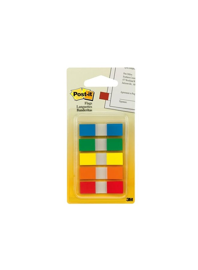 Post-it Flags in Portable Dispenser, 100 Flags/Pack, .47 in x 1.7 in, 20 Each of Red, Bright Orange, Yellow, Green, and Blue (683-5CF) - Image 1