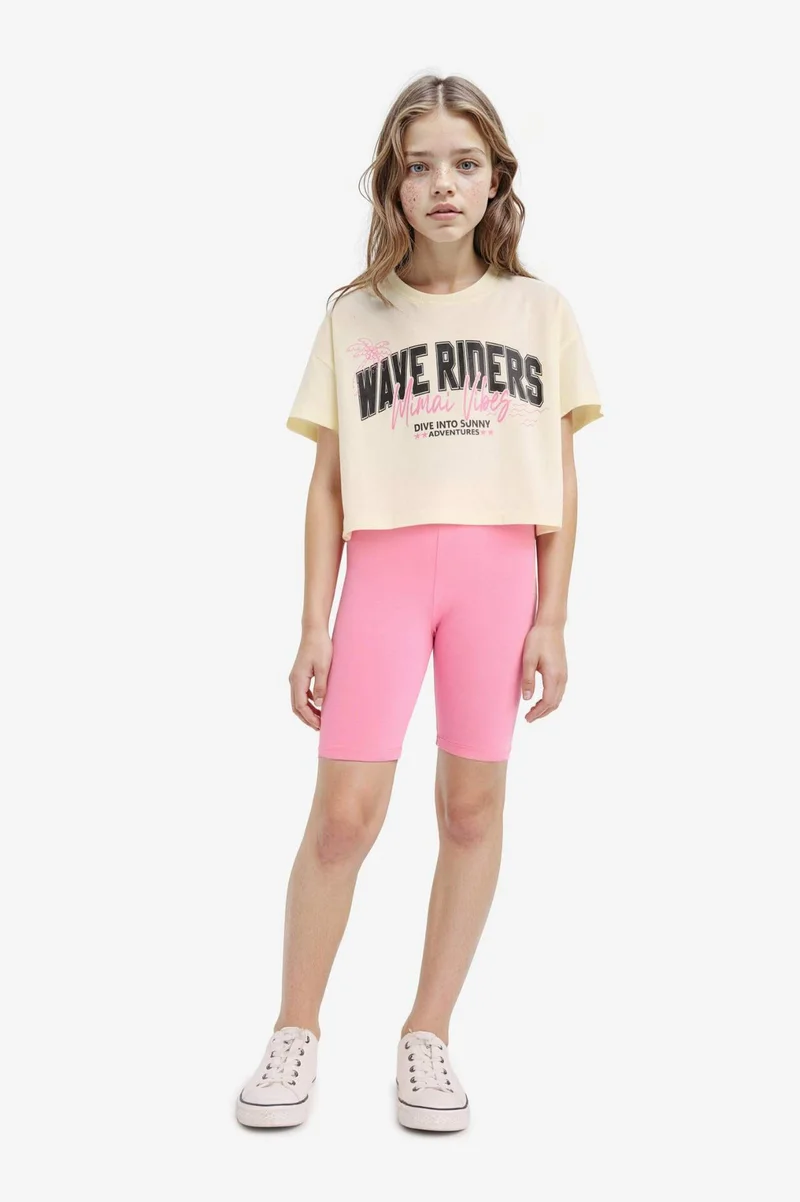 ديفاكتو Girl Crew Neck Printed Short Sleeve T-Shirt