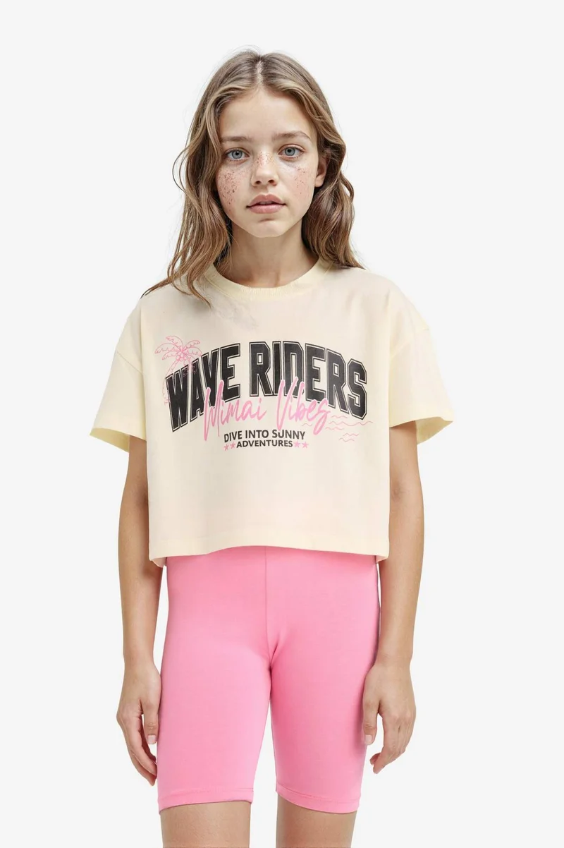 ديفاكتو Girl Crew Neck Printed Short Sleeve T-Shirt