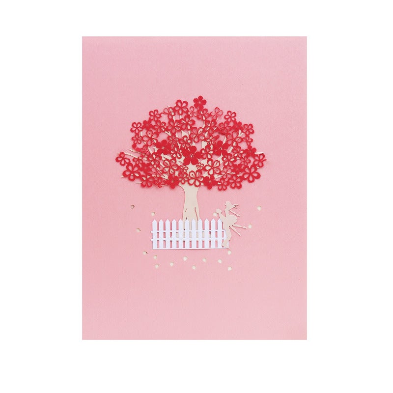 Creative Stereo Paper Carving Red Romantic Cherry Blossom 3D Stereo Greeting Card Cherry Blossom Tree Holiday Blessing Card - Image 5