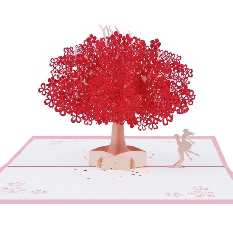 Creative Stereo Paper Carving Red Romantic Cherry Blossom 3D Stereo Greeting Card Cherry Blossom Tree Holiday Blessing Card - Image 3