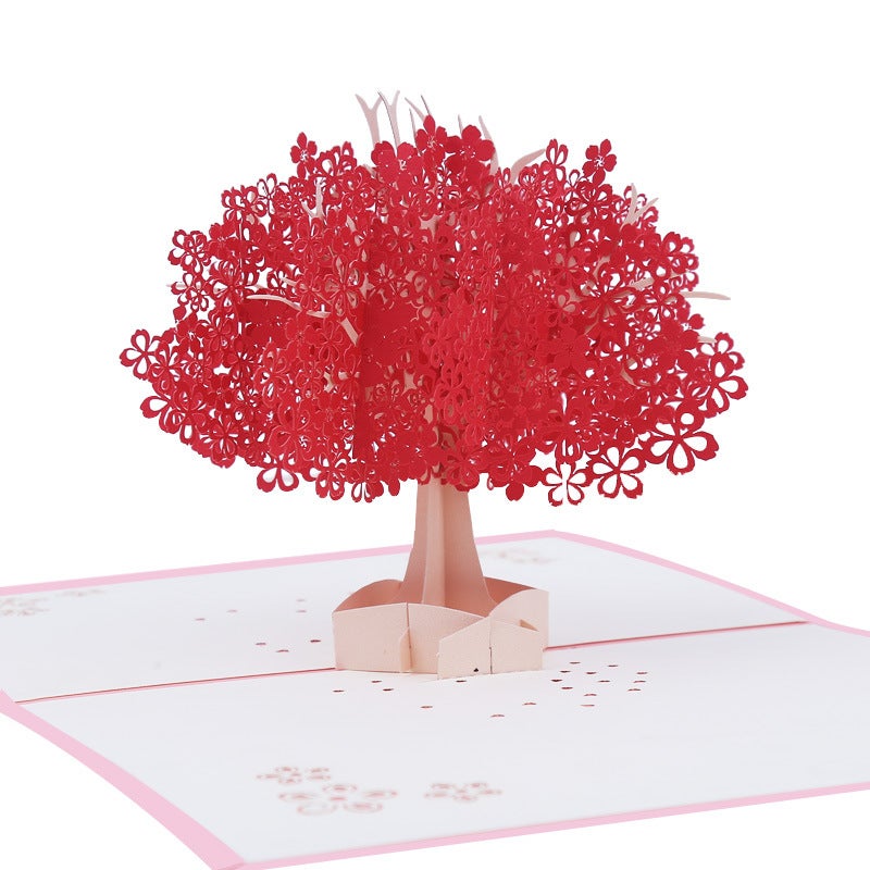 Creative Stereo Paper Carving Red Romantic Cherry Blossom 3D Stereo Greeting Card Cherry Blossom Tree Holiday Blessing Card - Image 4