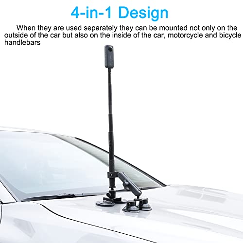PellKing Car Mount Kit for Insta360 DJI OSMO 360 GoPro MAX 2 Camera 4in1 Suction Cups Magnetic Mount with 114cm Invisible Selfie Stick for Insta360 X5X4X3X2XGO 3ONE RSRDJI 360 Camera - Image 3