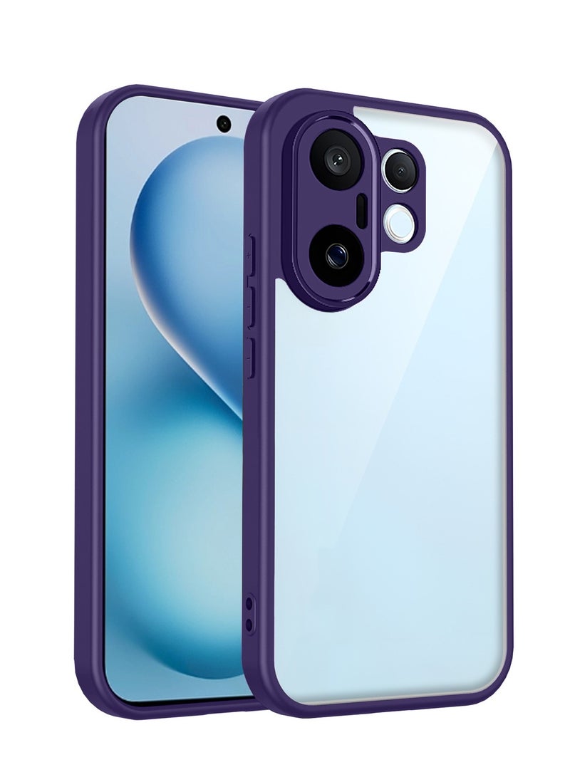 Wtech vivo X200 FE 5G 2025 Hybrid TPU Silicone with Raised Armour Bumpers Slim Case Cover (MCAPSA) - Clear/Eggplant Purple - Image 1
