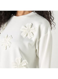 2Xtremz 2Xtremz Flower Applique Oversized Sweatshirt with Long Sleeves  - Image 3