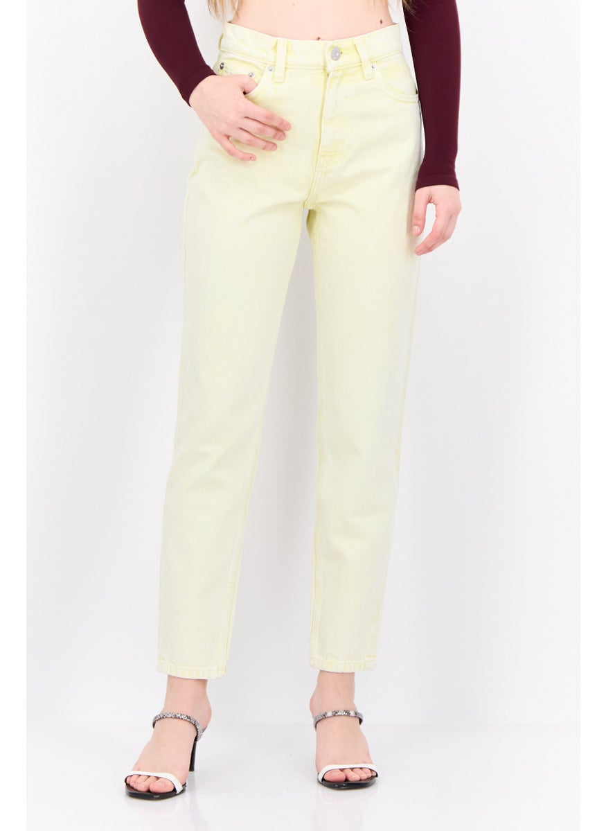 MANGO Women Mom Fit Wash Non-Stretchable Denim, Yellow  - Image 1