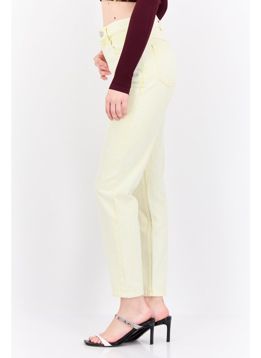 MANGO Women Mom Fit Wash Non-Stretchable Denim, Yellow  - Image 2