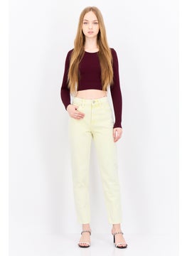 MANGO Women Mom Fit Wash Non-Stretchable Denim, Yellow  - Image 4
