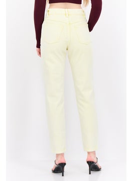 MANGO Women Mom Fit Wash Non-Stretchable Denim, Yellow  - Image 3