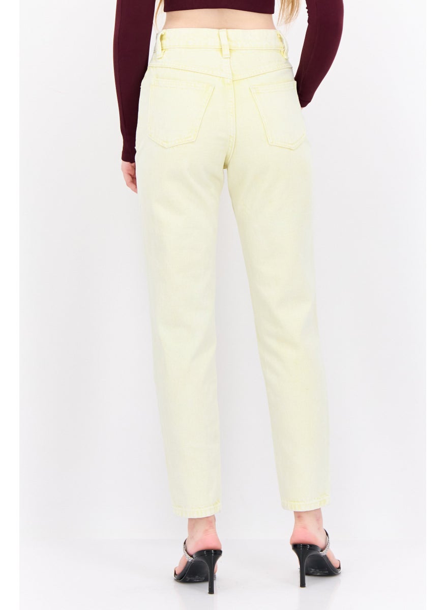 MANGO Women Mom Fit Wash Non-Stretchable Denim, Yellow  - Image 3