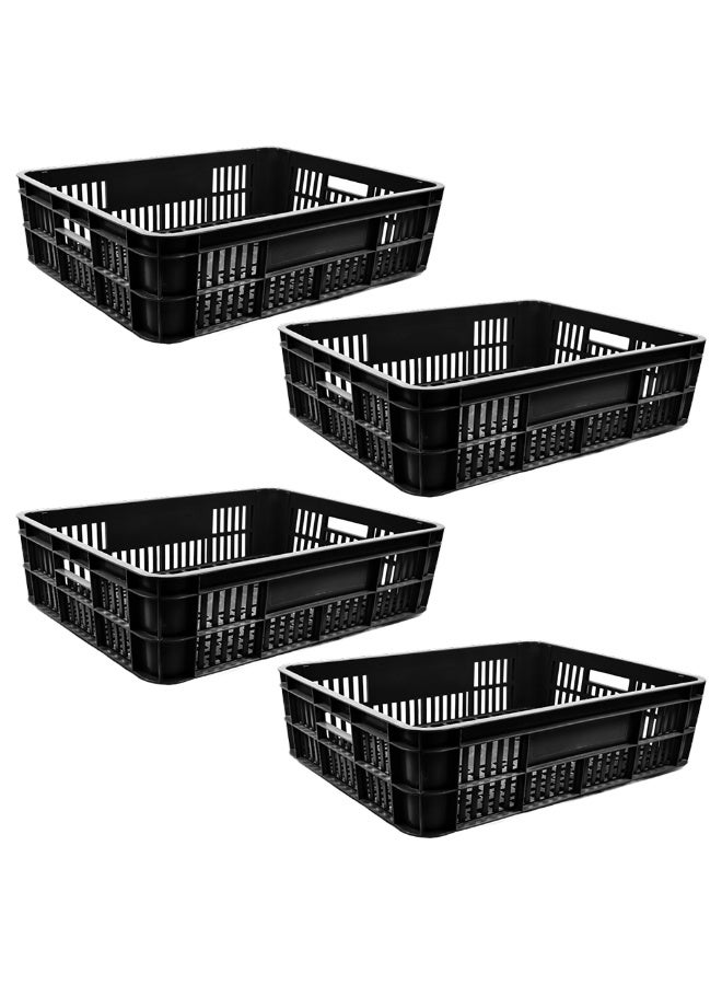 Ethic Solutions 4pcs of Plastic Storage Bakery Crate Box 590×450×170 mm 45L Stackable Heavy Duty Reinforced Walls Anti-Slip Base for Home Industrial Commercial Delivery – Black - Image 1