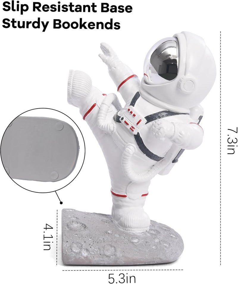 Kakizzy White Book Ends for Kids, Upgraded Astronaut Bookends Resin Spaceman Book Holders for Shelves Sturdy Book Stopper Book Ends to Hold Books Unique Outer Space Book Shelf Ends(F2-Silver Color) - Image 2
