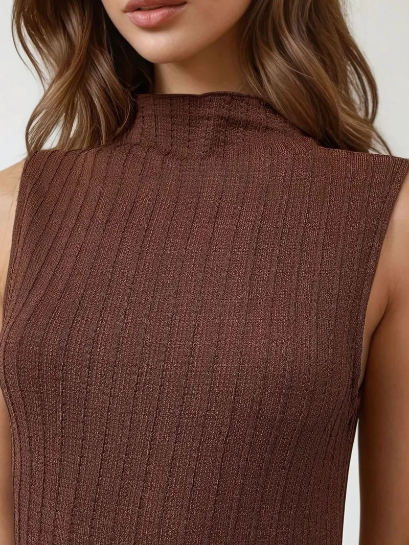 HICCUP Textured Halter Collar Bodycon Maxi Dress