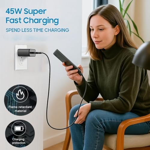 Punnkk 45W Type-C Super Fast Charger with C-C Cable Compatible for Samsung Galaxy S25/S24/S23/S22/S21(Ultra/Plus/Fe),A35/M56/M35/M16/M06/M05/A56/A55 Supports All Series & Other USB-C Device. - Image 2