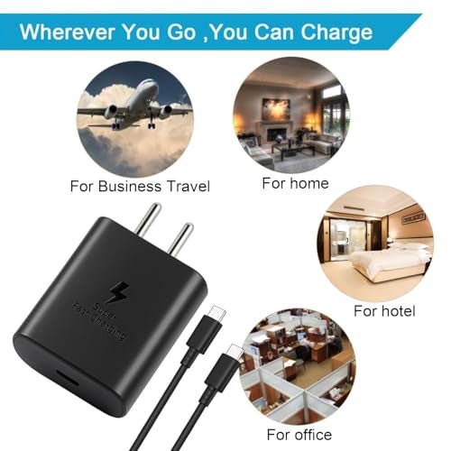 Punnkk 45W Type-C Super Fast Charger with C-C Cable Compatible for Samsung Galaxy S25/S24/S23/S22/S21(Ultra/Plus/Fe),A35/M56/M35/M16/M06/M05/A56/A55 Supports All Series & Other USB-C Device. - Image 4