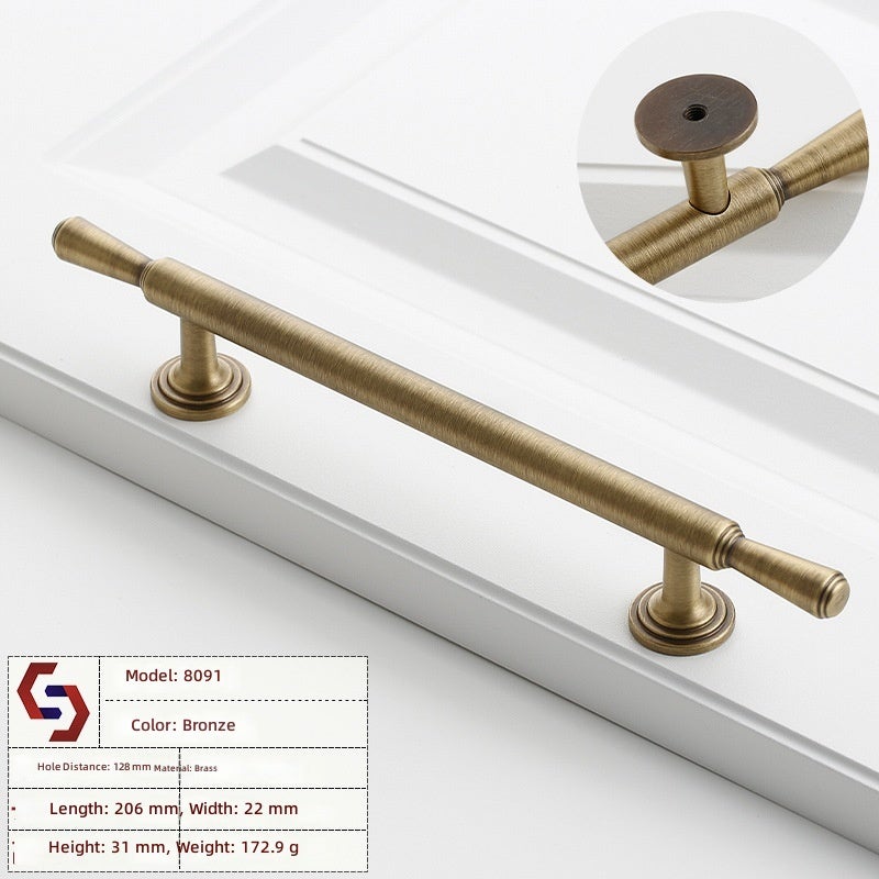 مقبض نحاسي فاخر للخزائن والأدراج - طراز عتيق حديث 8091-128 تباعد الثقوب - Image 1