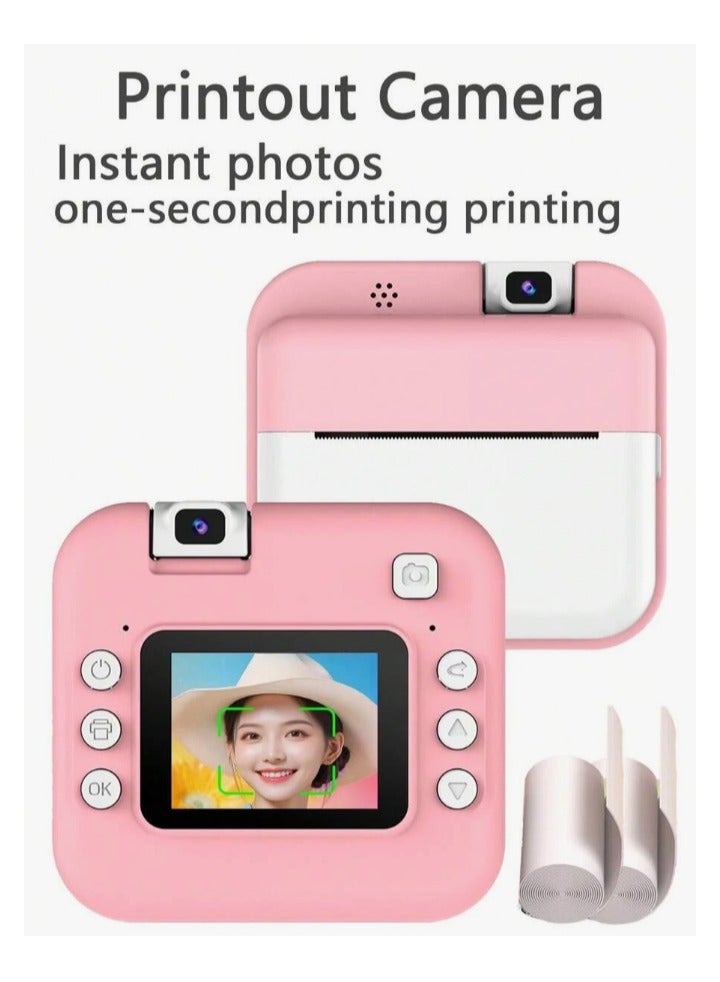 Generic Instant Print Camera for Kids, 1080P Instant Print Dual Camera, Photo and Video, 2.4 Inch IPS LCD Screen Ink-Free Thermal Printing, Includes 3 Rolls of Paper & Up to 32G Memory Card，Includes 5 rolls of photo paper4 rolls of photo stickers32GB TF card, card reader6 color pens Sling  - Image 3