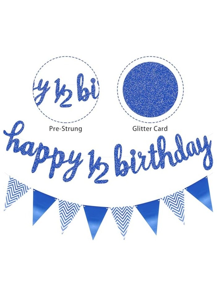 3 Pcs Half Birthday Decorations Set Include 6 Months Happy 1/2 Birthday Banner, Glitter 1/2 Half Year Cake Topper, Triangle Flag Banner for Baby Shower Party Photoshoot Props, Pre-strung(Dark Blue) - Image 2