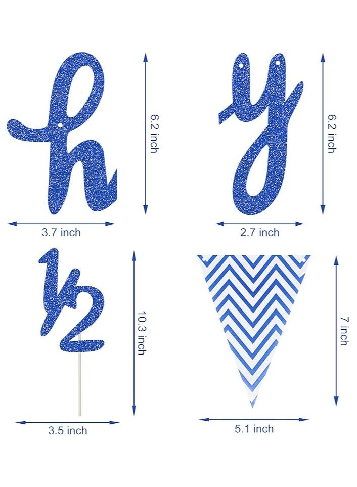 3 Pcs Half Birthday Decorations Set Include 6 Months Happy 1/2 Birthday Banner, Glitter 1/2 Half Year Cake Topper, Triangle Flag Banner for Baby Shower Party Photoshoot Props, Pre-strung(Dark Blue) - Image 3