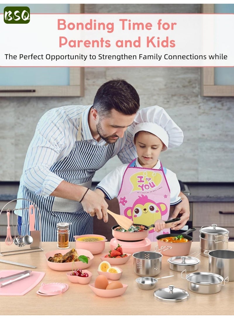 BSQ 40-Piece Kids' Cooking Set | Mini Kitchen Toy Set | Authentic Cooking Experience | Little Kitchen Set for Girls | Educational Pretend Play Toys for Children & Toddlers | Montessori-Style Kitchen Tools | Includes Cookware, a Stove, an Apron, and Other Cooking Utensils—Suitable for Preparing Real Food | Designed Specifically for Children and Toddlers, Offering a Fun and Educational Experience. Gender-Neutral and Ideal for Kids' Kitchen Play. - Image 2
