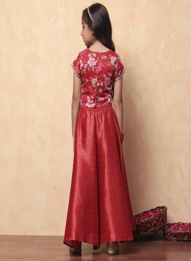 BIBA Girl Printed Flared Modal Readymade Lehenga Set(Kw4432_Red_7) - Image 4