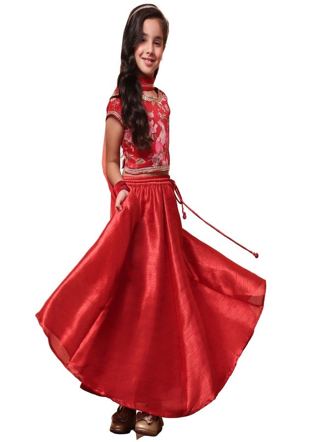 BIBA Girl Printed Flared Modal Readymade Lehenga Set(Kw4432_Red_7) - Image 1