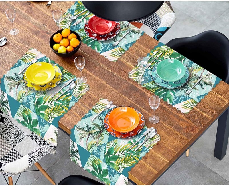 Yibeas Geometric Shapes Palm Trees Cloth Napkins Set of 4 Soft Watercolor Tropical Leaves Hexagon and Triangle Washable and Reusable Dinner Napkins for Weddings Parties 18 x 18 inch - Image 4