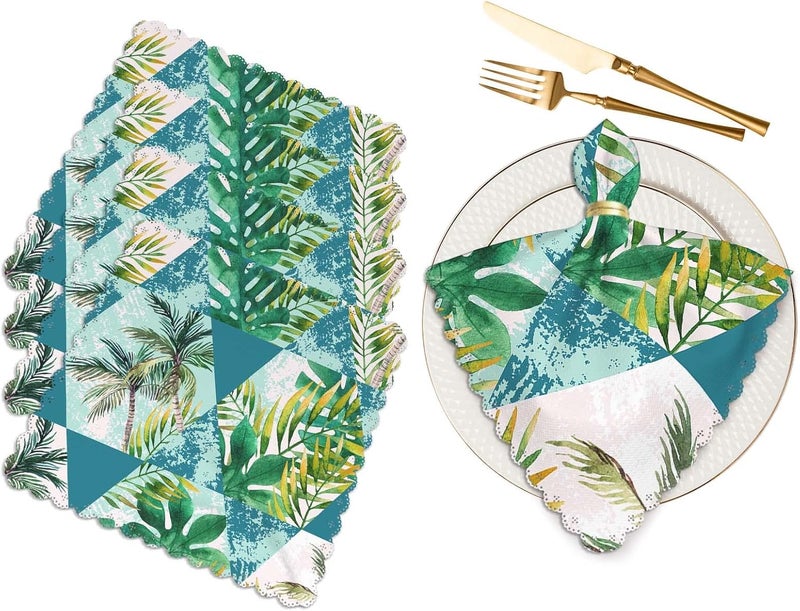 Yibeas Geometric Shapes Palm Trees Cloth Napkins Set of 4 Soft Watercolor Tropical Leaves Hexagon and Triangle Washable and Reusable Dinner Napkins for Weddings Parties 18 x 18 inch - Image 1
